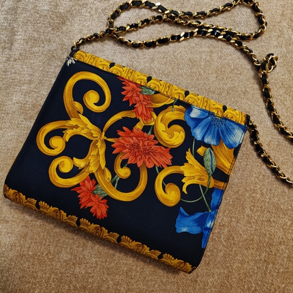 Stuart Weitzman Baroque Print Bag / clutch with braided Metal Chain Strap - Picture 3 of 12